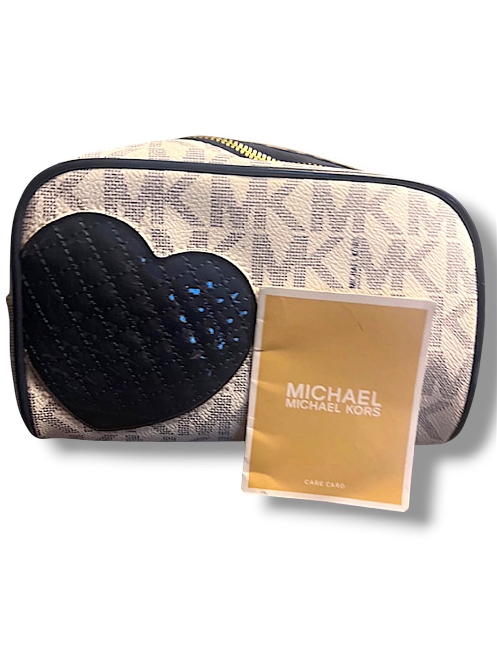 Michael Kors White Logo Toiletry Bag with Black Quilted Heart